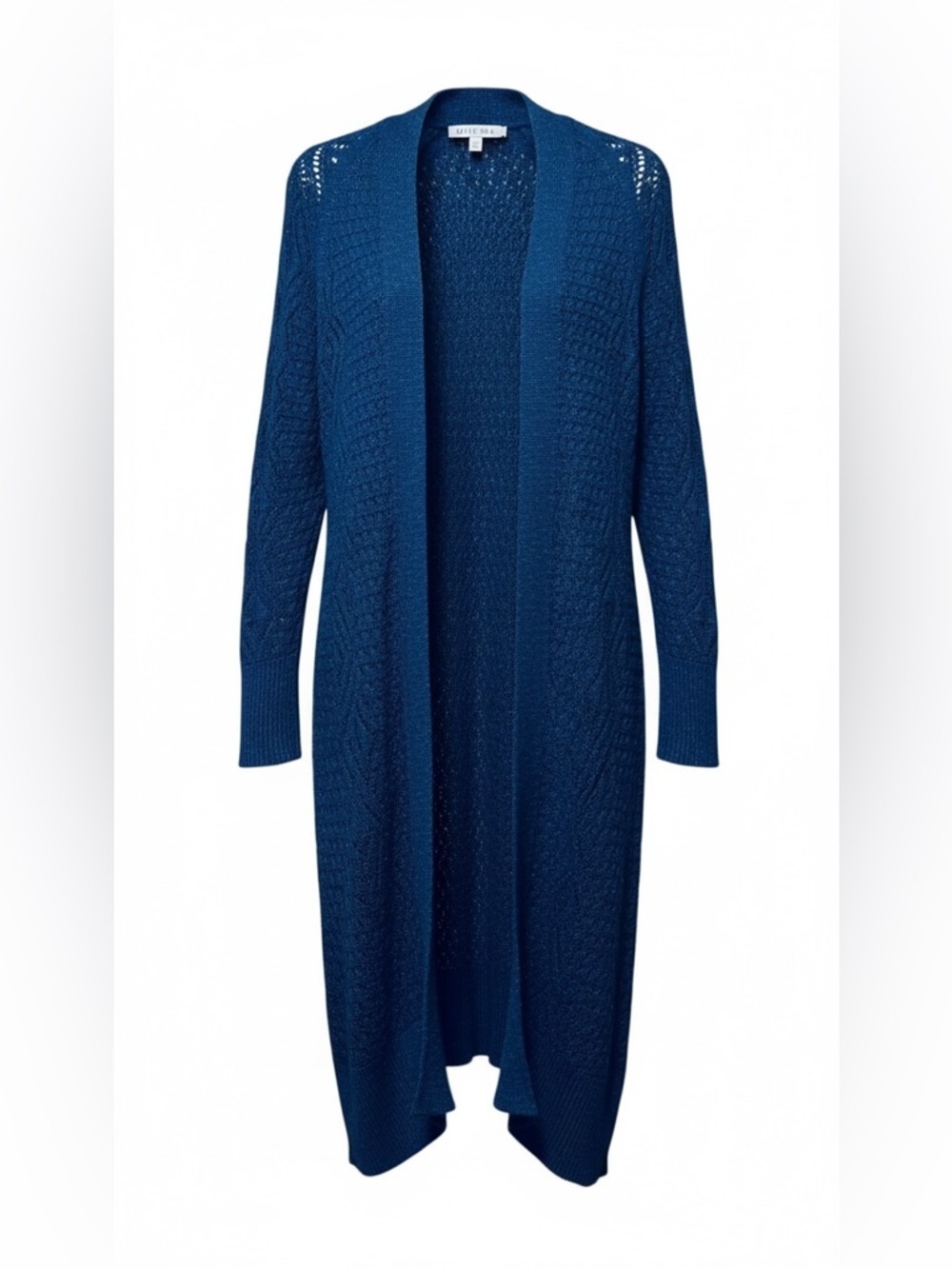 Olive + Oak Blue Long Open Knit Cardigan – Medium
